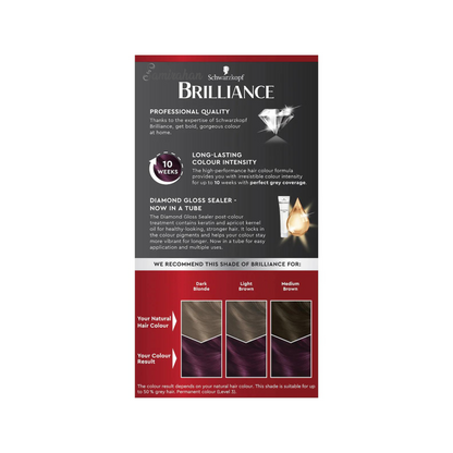 Schwarzkopf Brilliance Hair Colour delivers vibrant fashion shades with stunning shine that lasts for up to 10 weeks. care gently sculp cleans soft unisex suitable genuine Australia imported real original Best foreign authentic 59 Violet dry smooth nourished premium brand healthy cheapest price in BD Dhaka Bangladesh