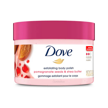 Dove Pomegranate Seeds Shea Butter Exfoliating Body Polish Cream that leaves your skin feeling silky-smooth. Best gentle exfoliation beautiful imported foreign Australian Aussie nourish genuine authentic original premium quality real hygiene skincare beauty healthy cheap price in bd Dhaka Chittagong Khulna Bangladesh