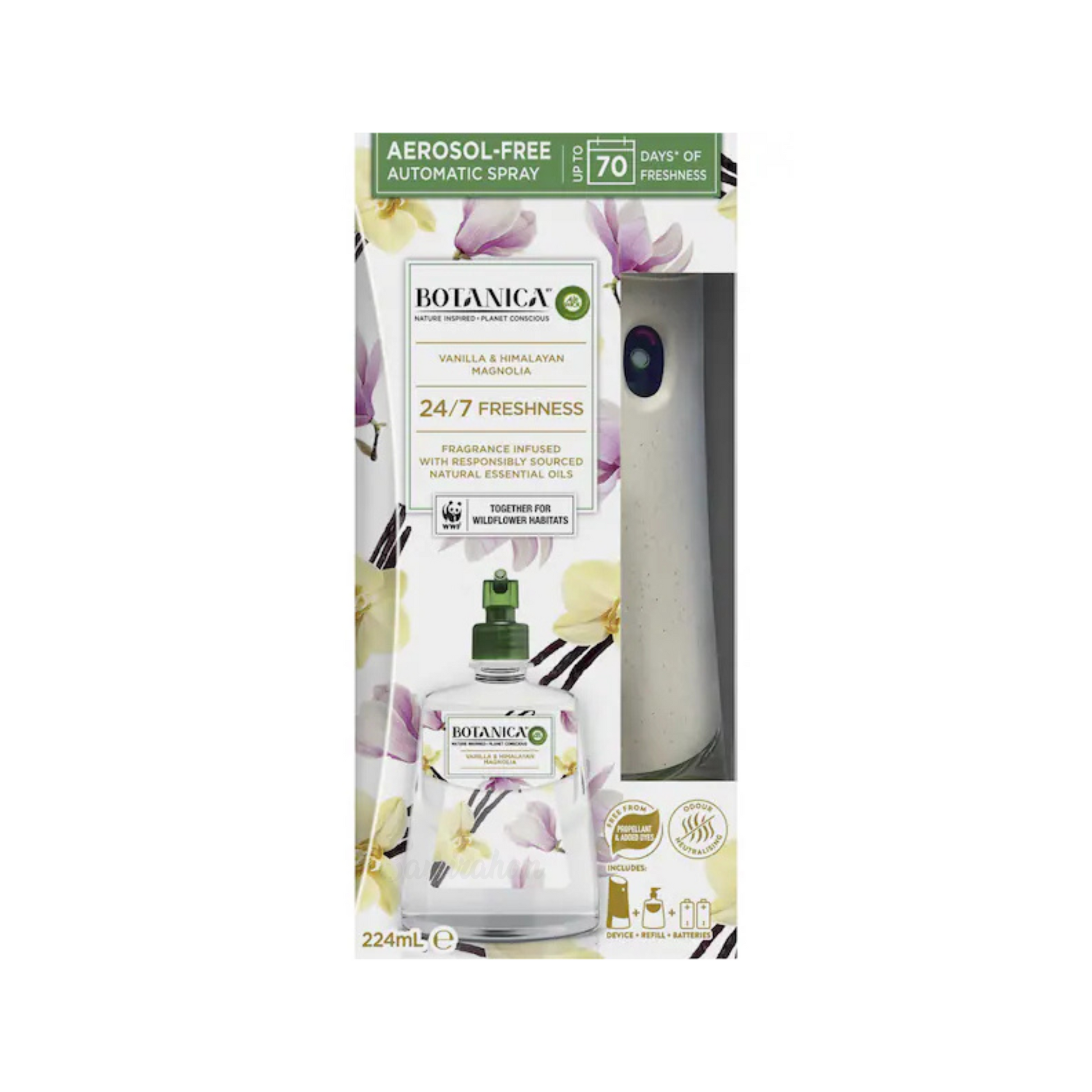 Botanica Air Wick Vanilla Himalayan Magnolia Automatic Spray Starter Kit fragrance Room Odor Scent Best imported Australian USA perfume premium low price in bd