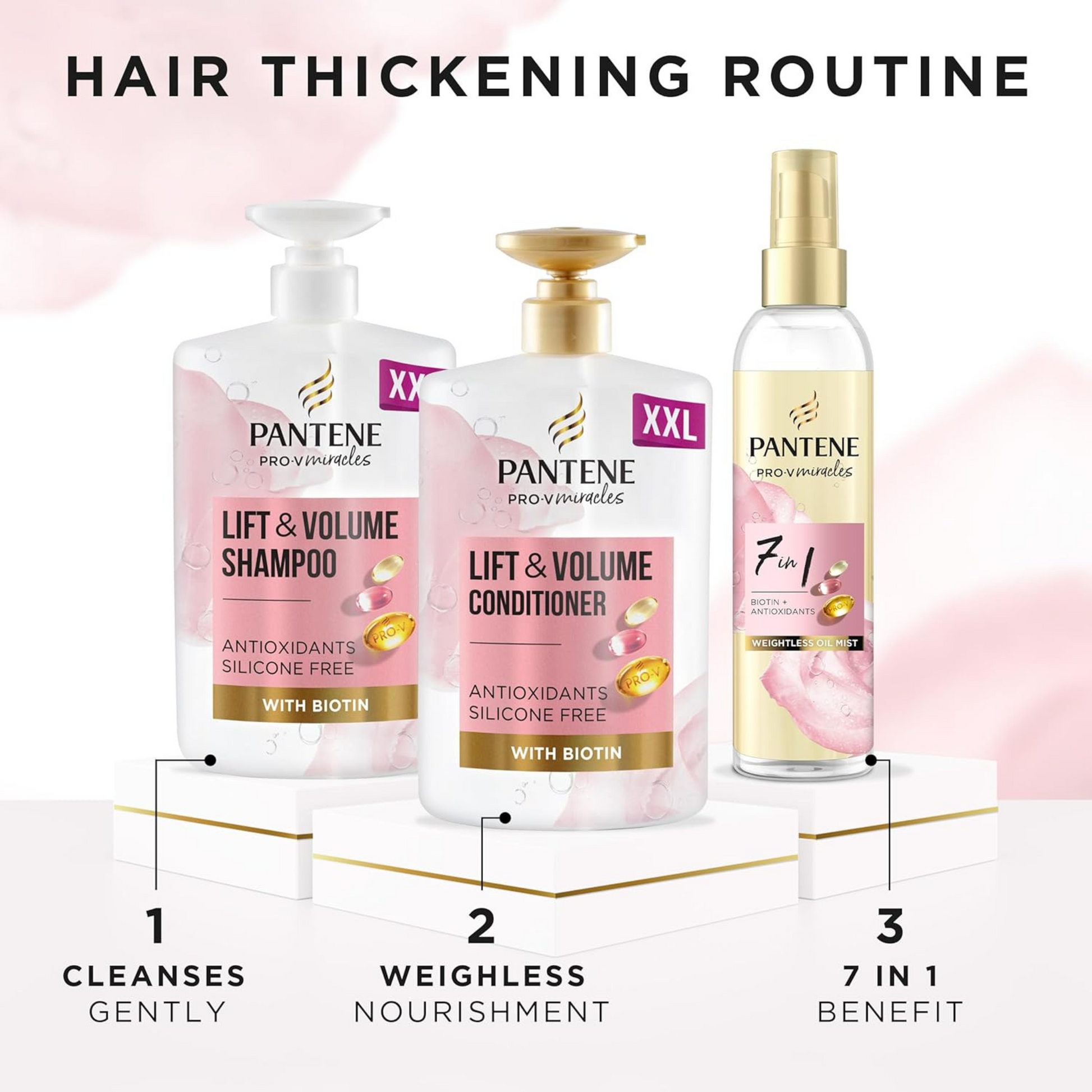 Pantene Lift & Volume Biotin Rose Water Hair Thickening Shampoo Best foreign dandruff genuine authentic imported UK loss damage grow sculp low price in BD Dhaka