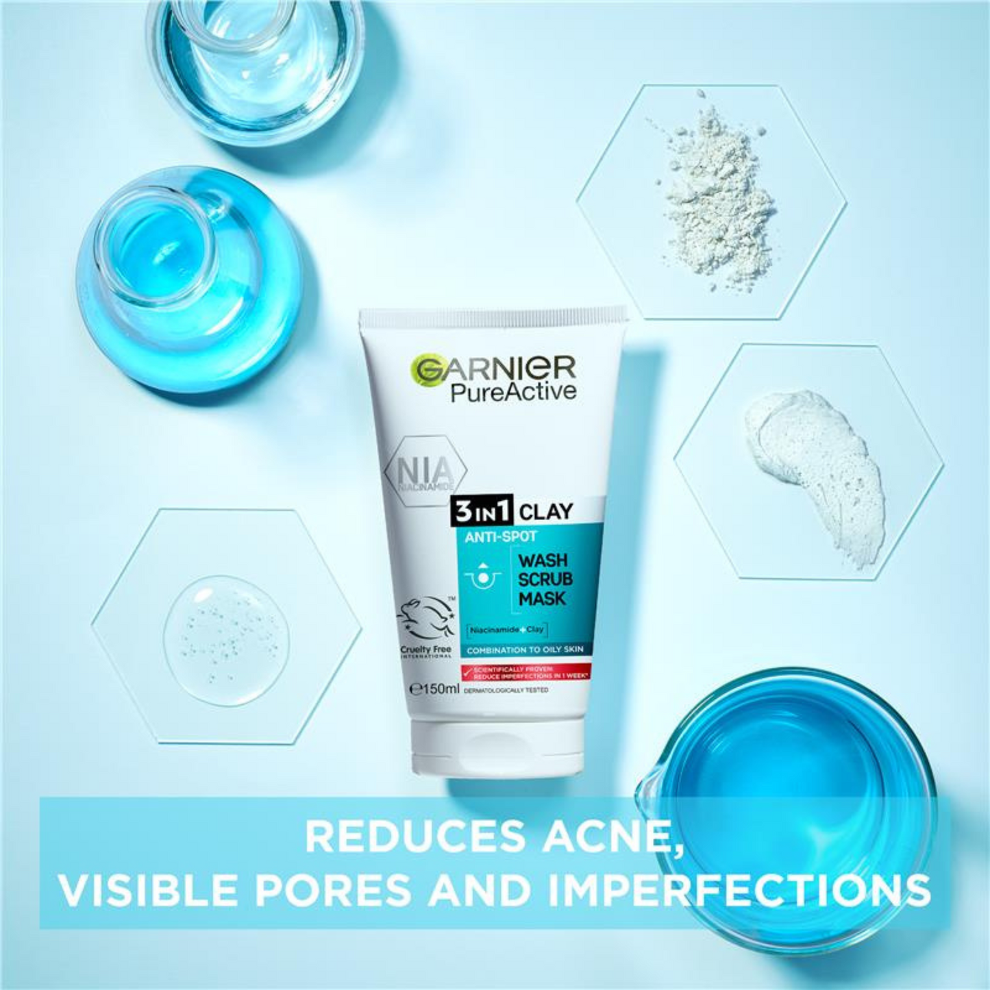 Garnier Pure Active 3 in 1 Clay Wash Scrub Mask soap acne glow Best import original Brand pimple protect genuine face care premium Australia low price bd Dhaka