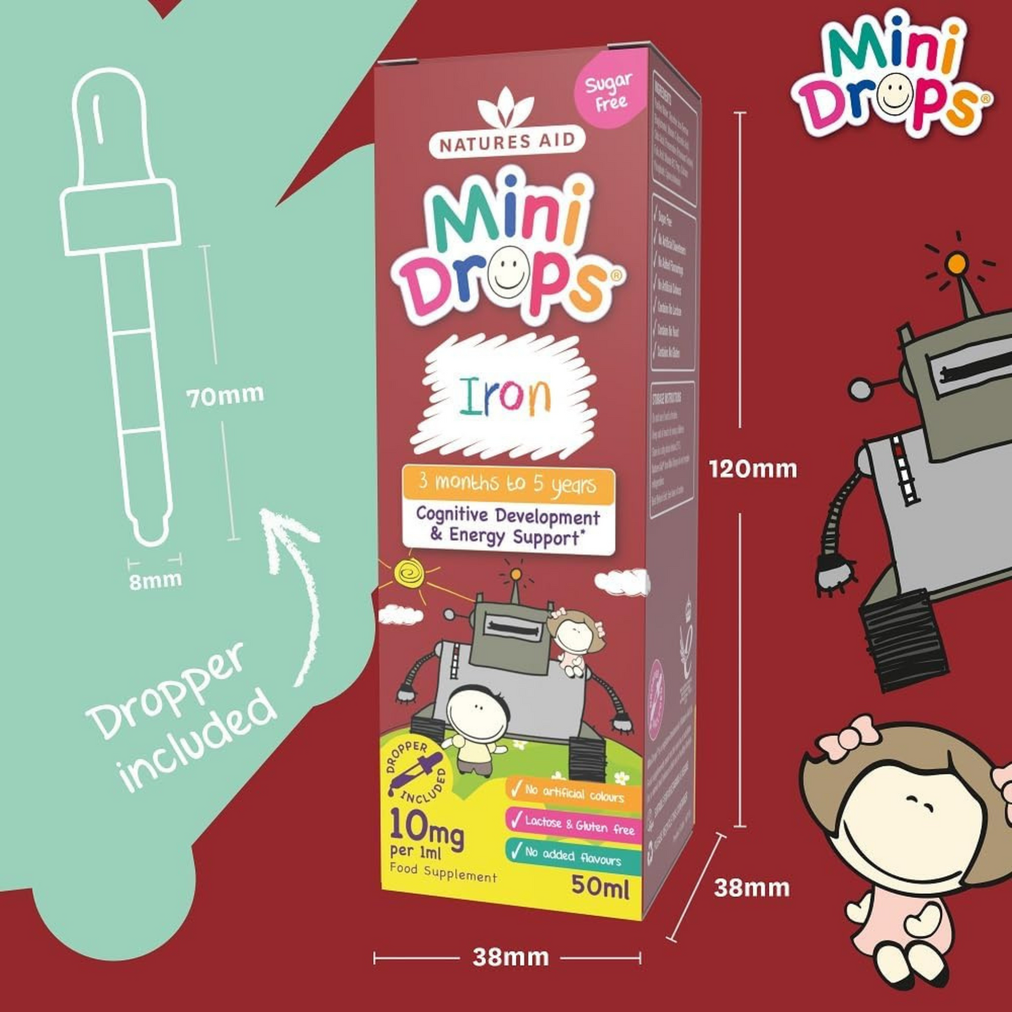 Natures Aid Iron Mini Drop Cognitive Development nutrition children support growth Best Kid imported genuine UK premium health diet baby supplement low price bd