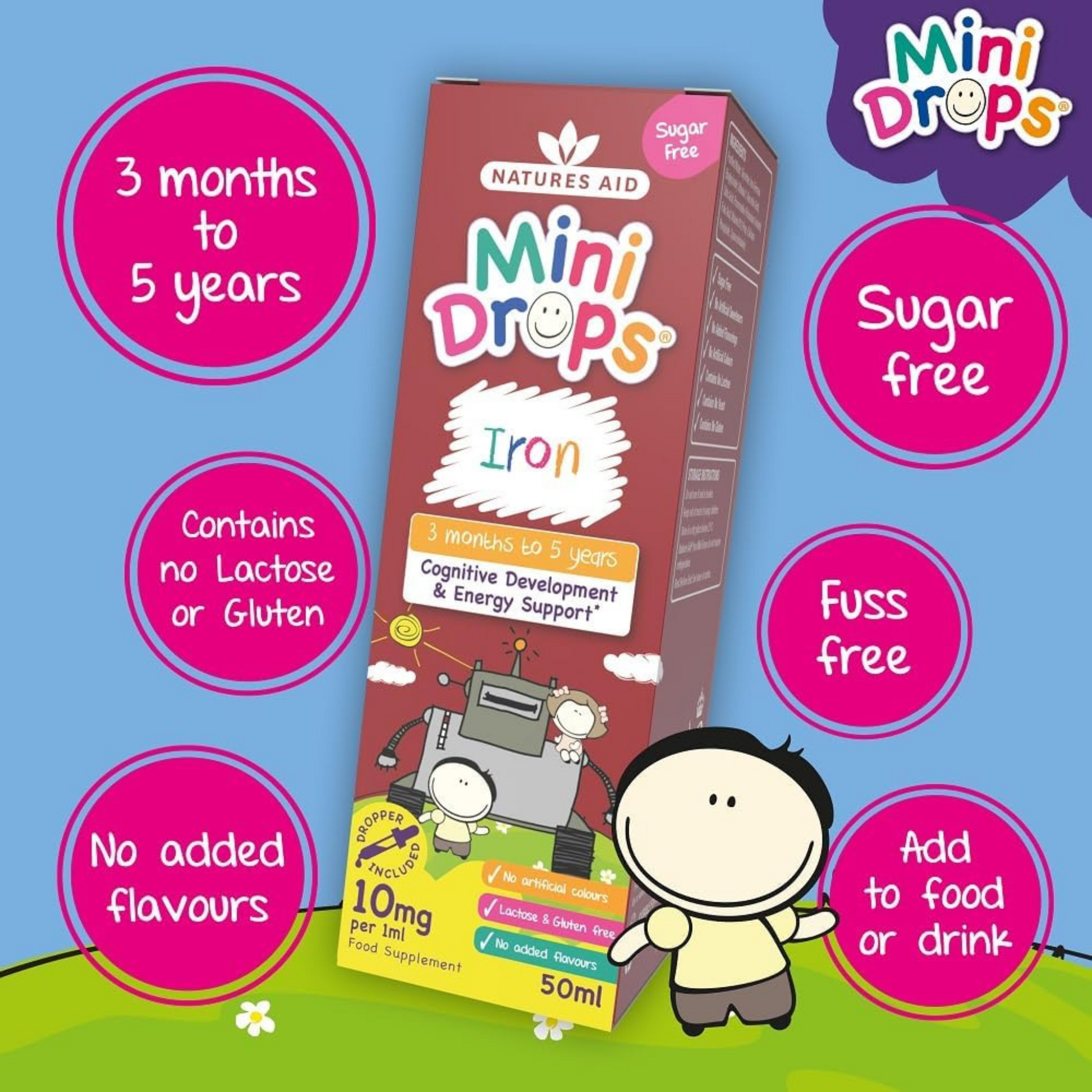 Natures Aid Iron Mini Drop Cognitive Development nutrition children support growth Best Kid imported genuine UK premium health diet baby supplement low price bd