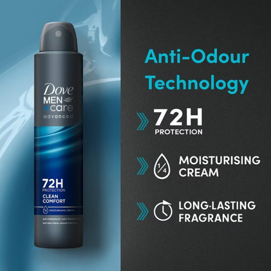 Dove Men Care Advanced Clean Comfort Anti-Perspirant Deodorant 72h sweat odor  body spray UK Best long last fresh scent import perfume premium low price in bd