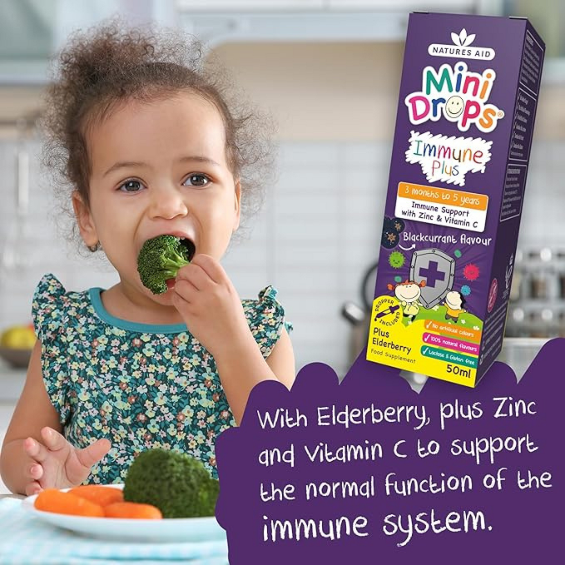 Natures Aid MiniDrops Immune Plus for Kids nutrition children support growth Best Kid imported Elderberry genuine UK premium health baby supplement low price bd