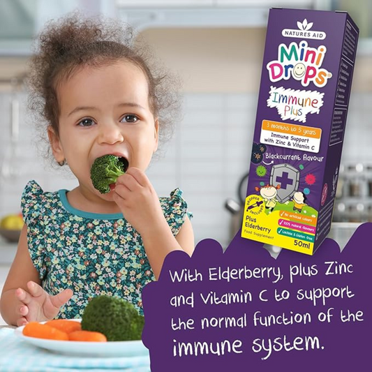 Natures Aid MiniDrops Immune Plus for Kids nutrition children support growth Best Kid imported Elderberry genuine UK premium health baby supplement low price bd