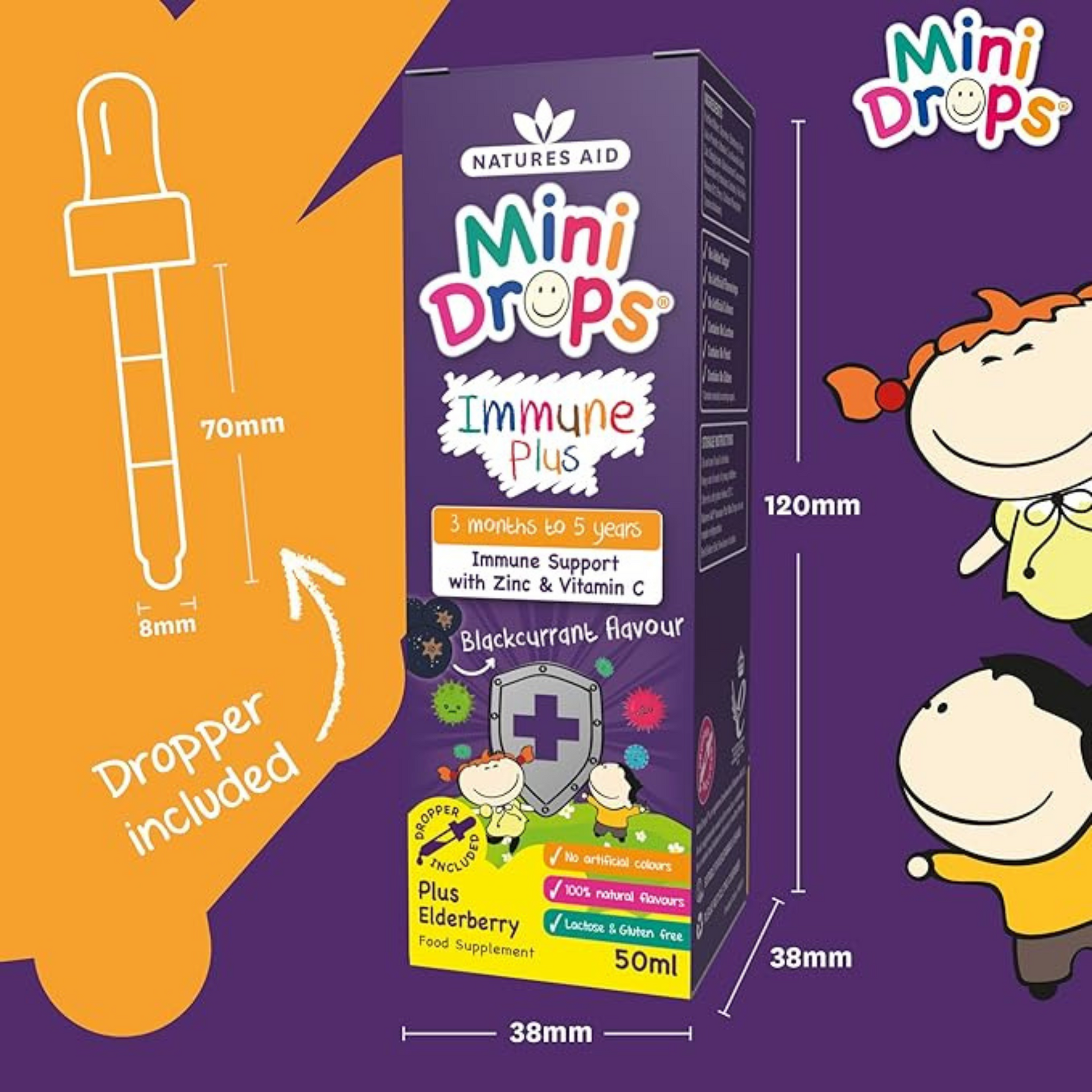 Natures Aid MiniDrops Immune Plus for Kids nutrition children support growth Best Kid imported Elderberry genuine UK premium health baby supplement low price bd