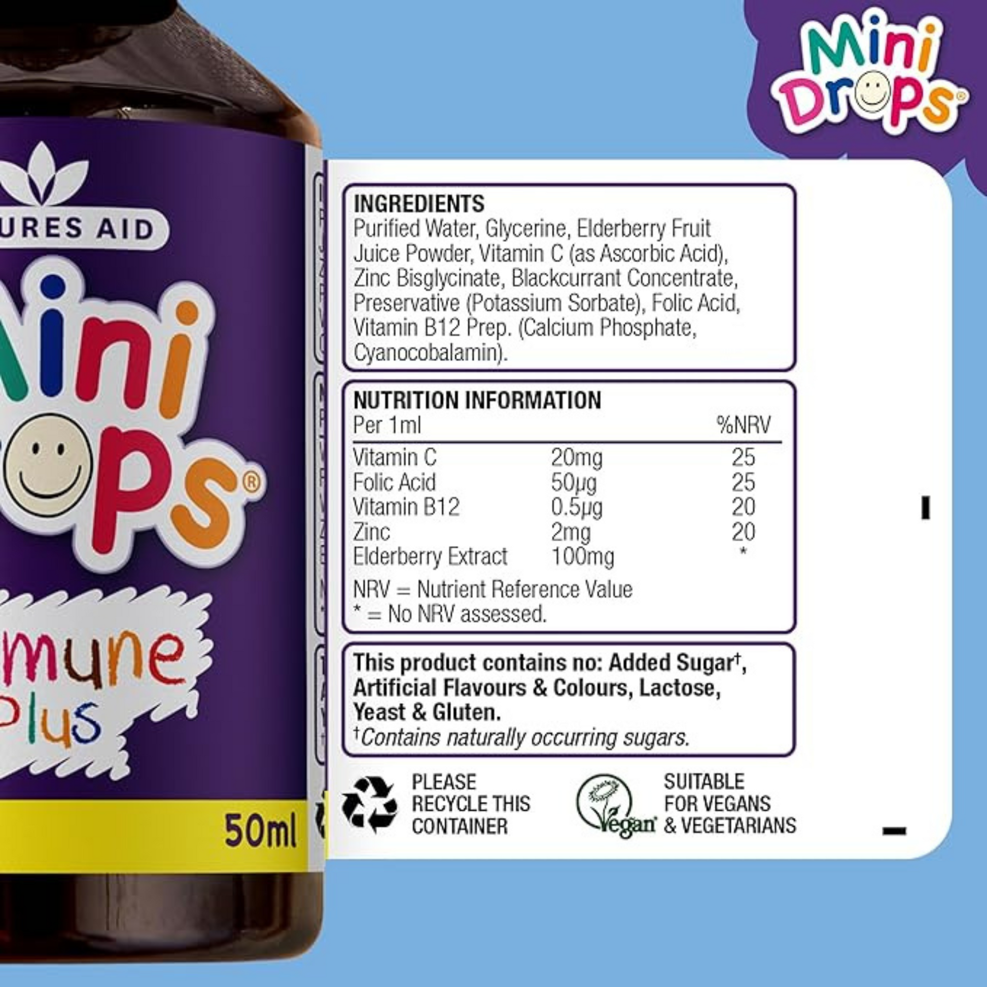 Natures Aid MiniDrops Immune Plus for Kids nutrition children support growth Best Kid imported Elderberry genuine UK premium health baby supplement low price bd