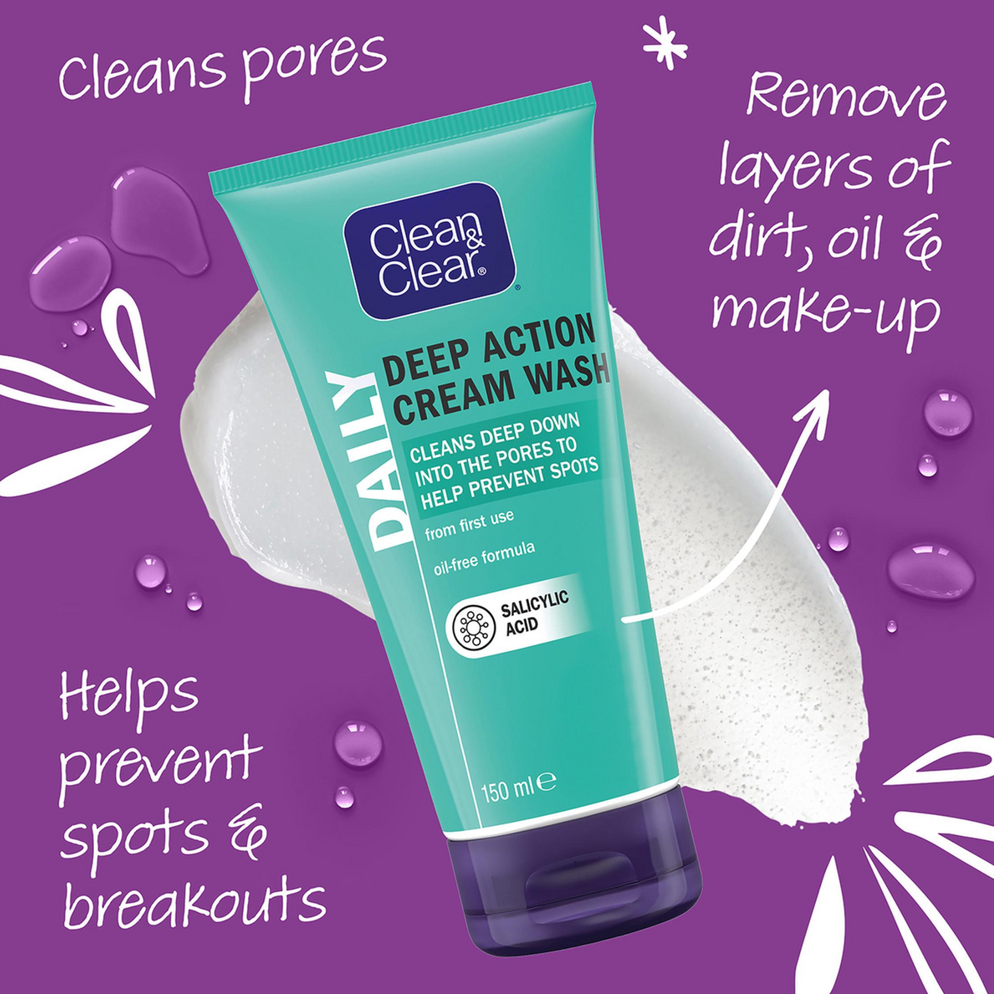 Clean & Clear Deep Action Cleansing Cream Wash Best imported authentic original brand USA British skincare Cleansers protect beauty acne dead skin face cheap price in BD 