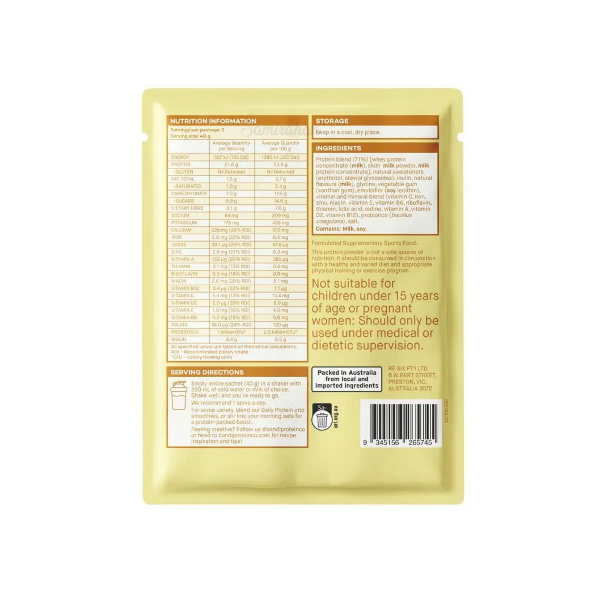 Bondi Protein Co Daily Protein Vanilla Milkshake Sachet imported Australia authentic muscle premium brand online shop strong cheap price BD Dhaka Gym Supplement