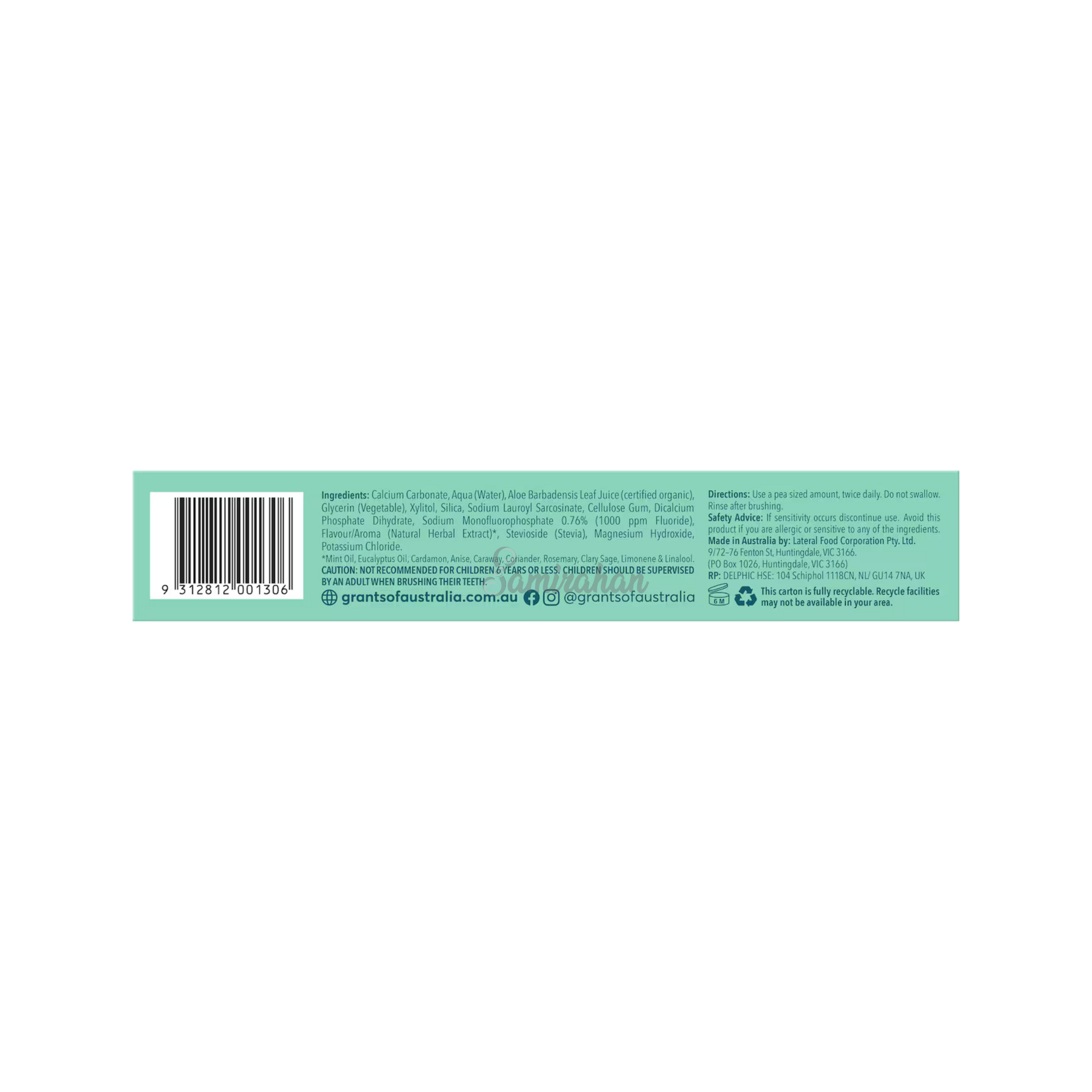 Grants of Australia Complete Care Natural Toothpaste Aloe Mint soothes cavity protection sensitive gums smile gums strong teeth dental care premium low price bd