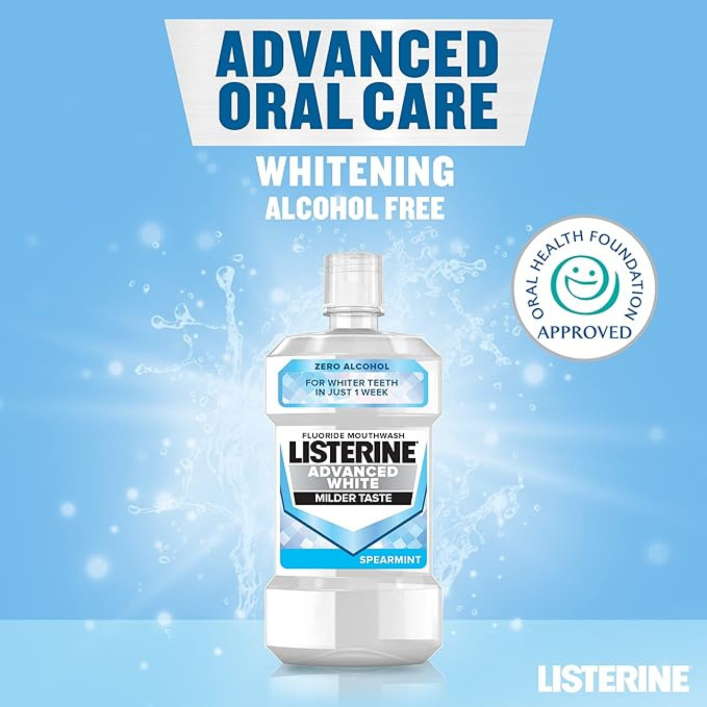 Listerine Zero Alcohol Advanced White Milder Taste Mouthwash Spearmint Fluoride Whiten Dental Protect While Health Naturally imported genuine brand Low price BD