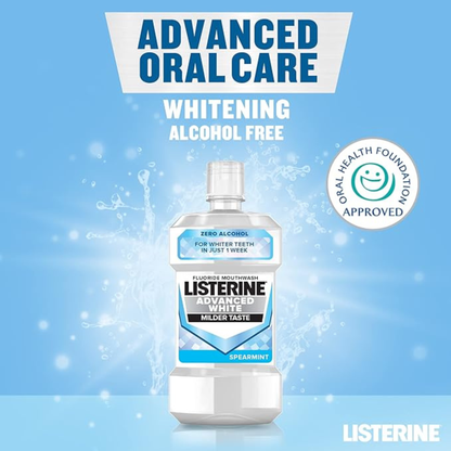 Listerine Zero Alcohol Advanced White Milder Taste Mouthwash Spearmint Fluoride Whiten Dental Protect While Health Naturally imported genuine brand Low price BD