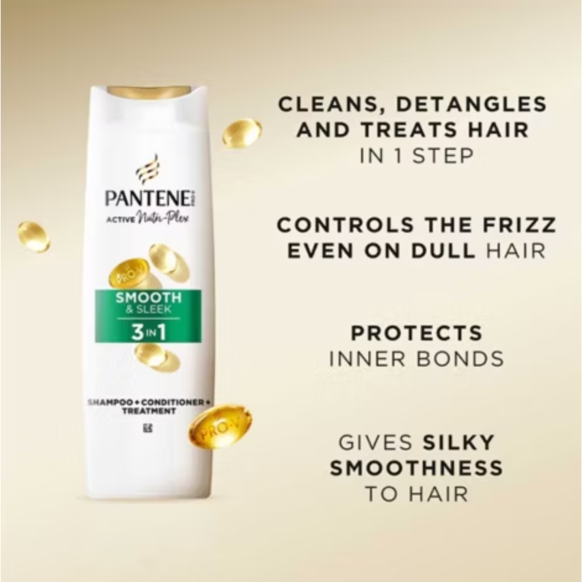 Pantene Pro-V Smooth Sleek 3-in-1 Shampoo Frizzy Hair Repair Protect UK growth shine foreign dandruff genuine authentic import loss damage low price BD Dhaka Khilkhet Nikunja Kuril Mohakhali DOHS Kalabagan Dhanmondi Keraniganj
