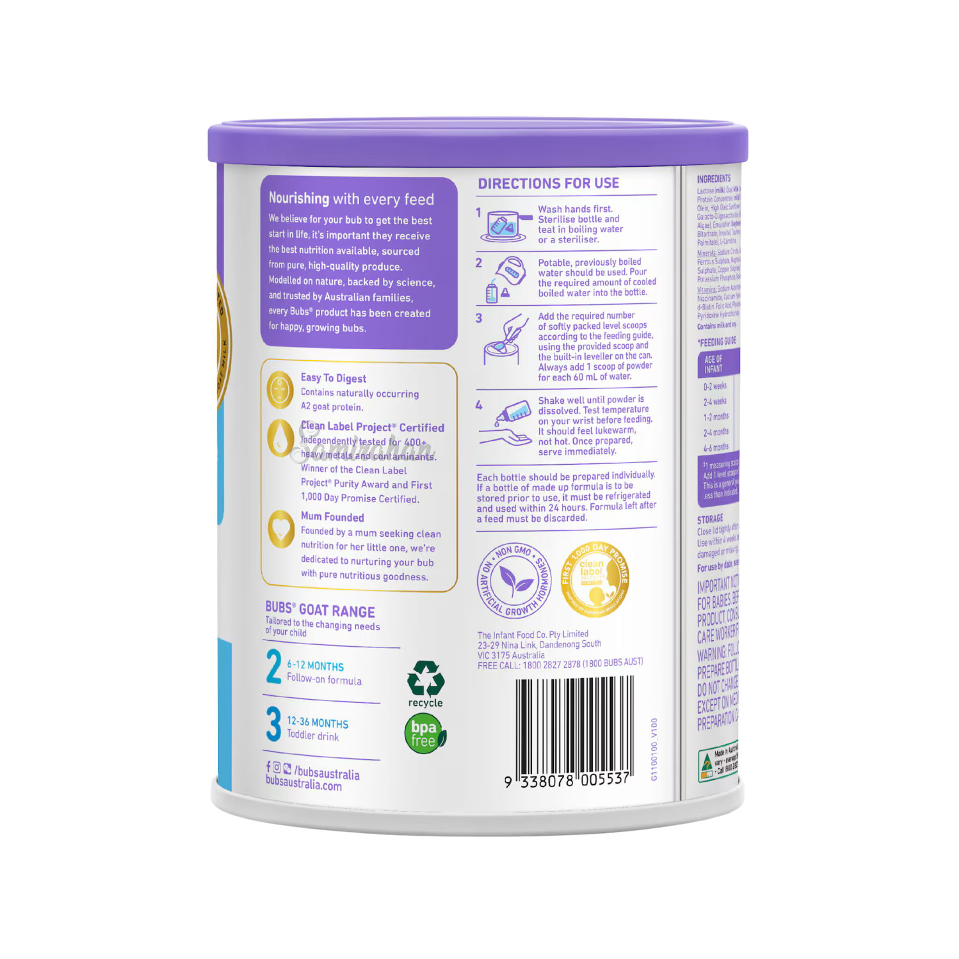 Bubs Easy-digest Goat Milk Infant Formula Stage 1 (Australia) 800g Bubs Easy-digest Goat Milk Infant Formula Stage 1 (Australia) 800g