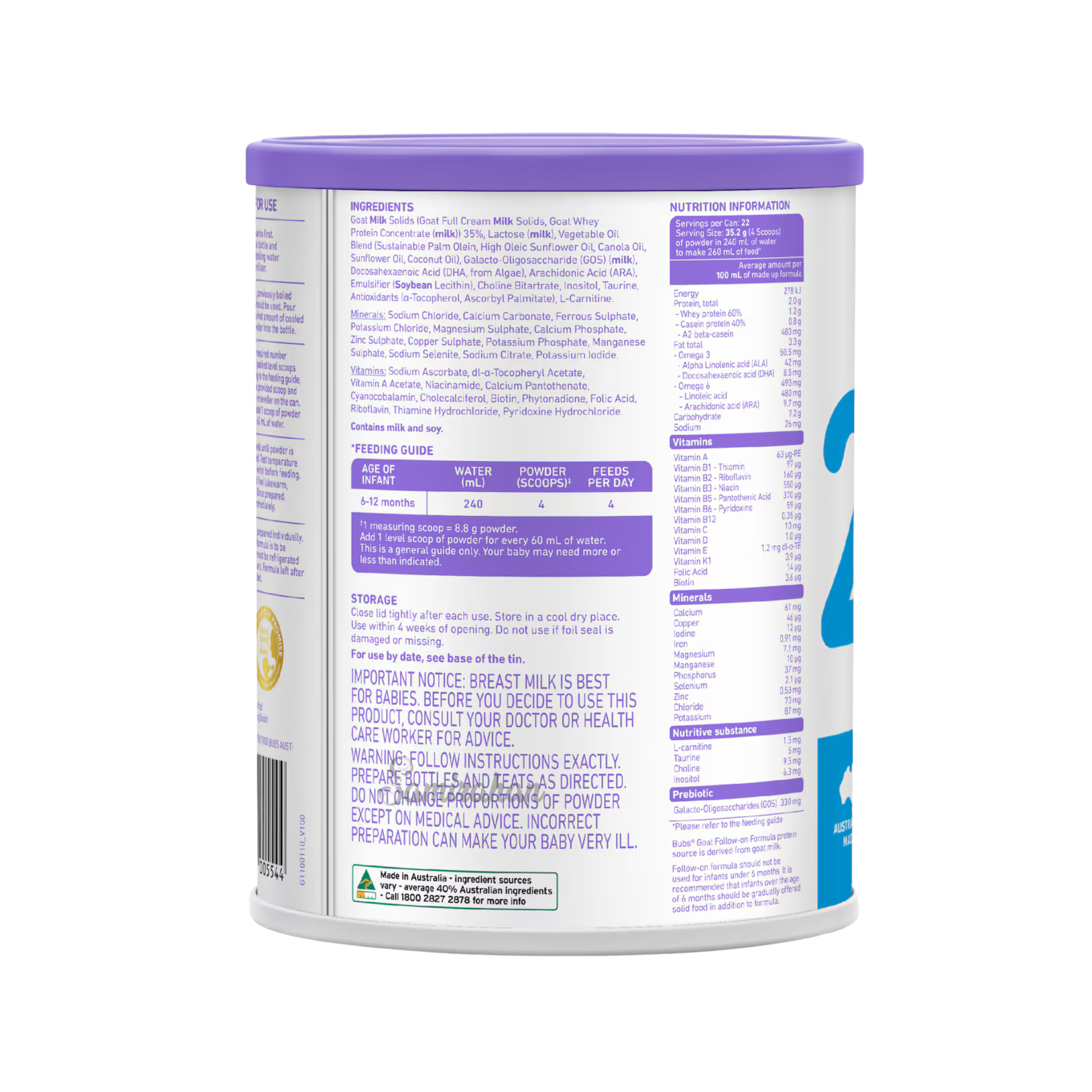 Bubs Easy-digest Goat Milk Baby follow-on formula Powder nutrition premium genuine health feeding food natural growth breast organic AU Imported low price in BD HA Hypoallergenic HiPP Organic kendamil Khilkhet Nikunja Kuril Mohakhali DOHS Kalabagan Dhanmondi Keraniganj 