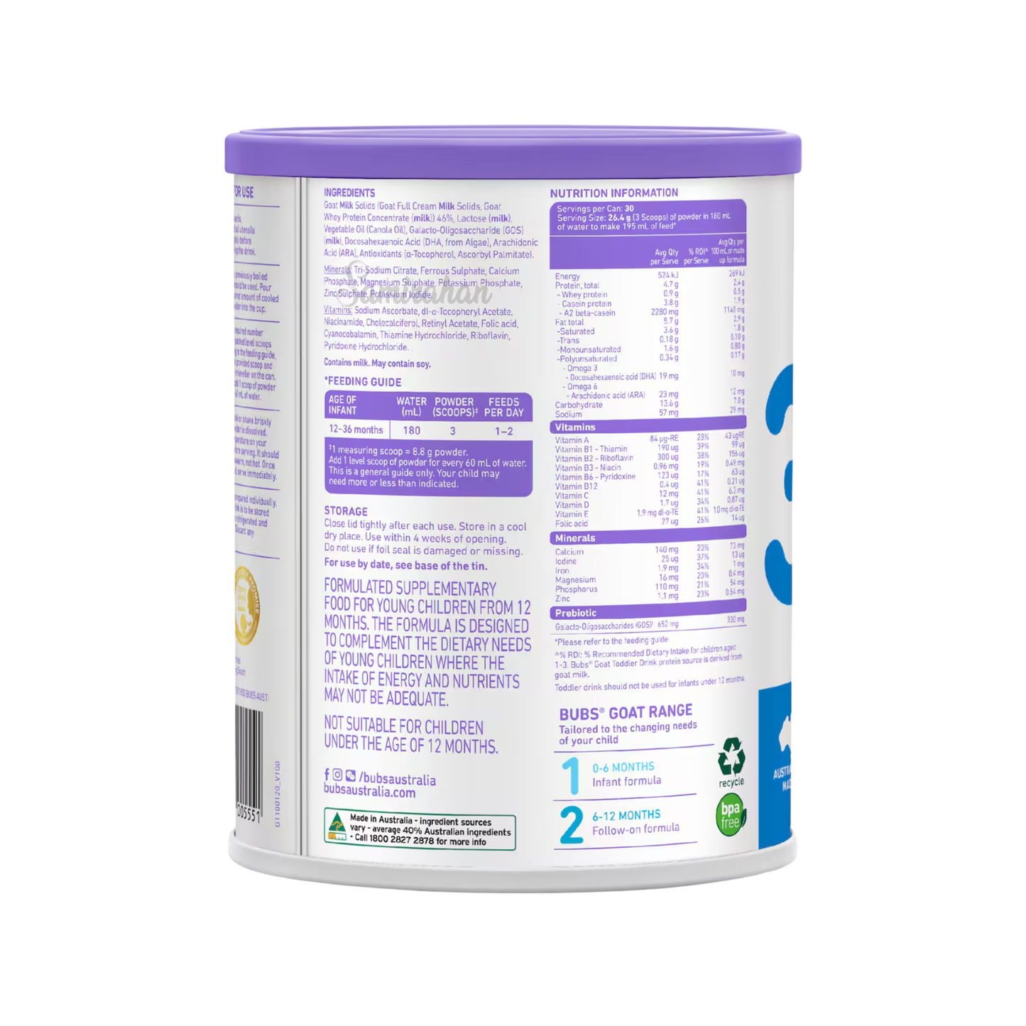 Bubs Easy-digest Goat Milk Baby Toddler Drink formula Powder nutrition premium genuine health feeding food natural growth breast organic AU Import price in BD Nestlé SMA HiPP Cow & Gate Nutrilon Friso Lactogen Chapai Nawabganj Joypurhat Naogaon Duaripara Dental College Bagbari Mazar Road Shagufta Bawnia Bazar Uttara