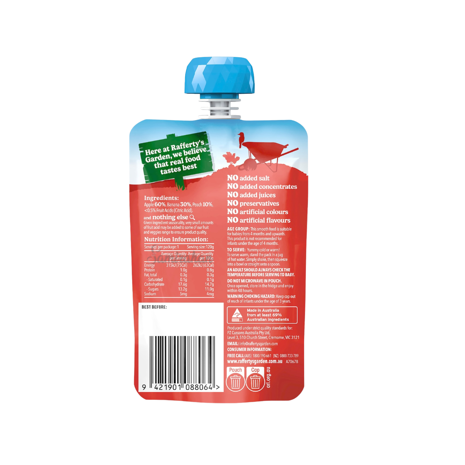 Rafferty's Garden Apple Banana Peach Baby Food Pouch 4+ fruits vegetable Best import Australia authentic premium kids snack healthy organic cheap price in BD Shanti Nagar Savar Nawabganj Dohar Banaripara Bakerganj