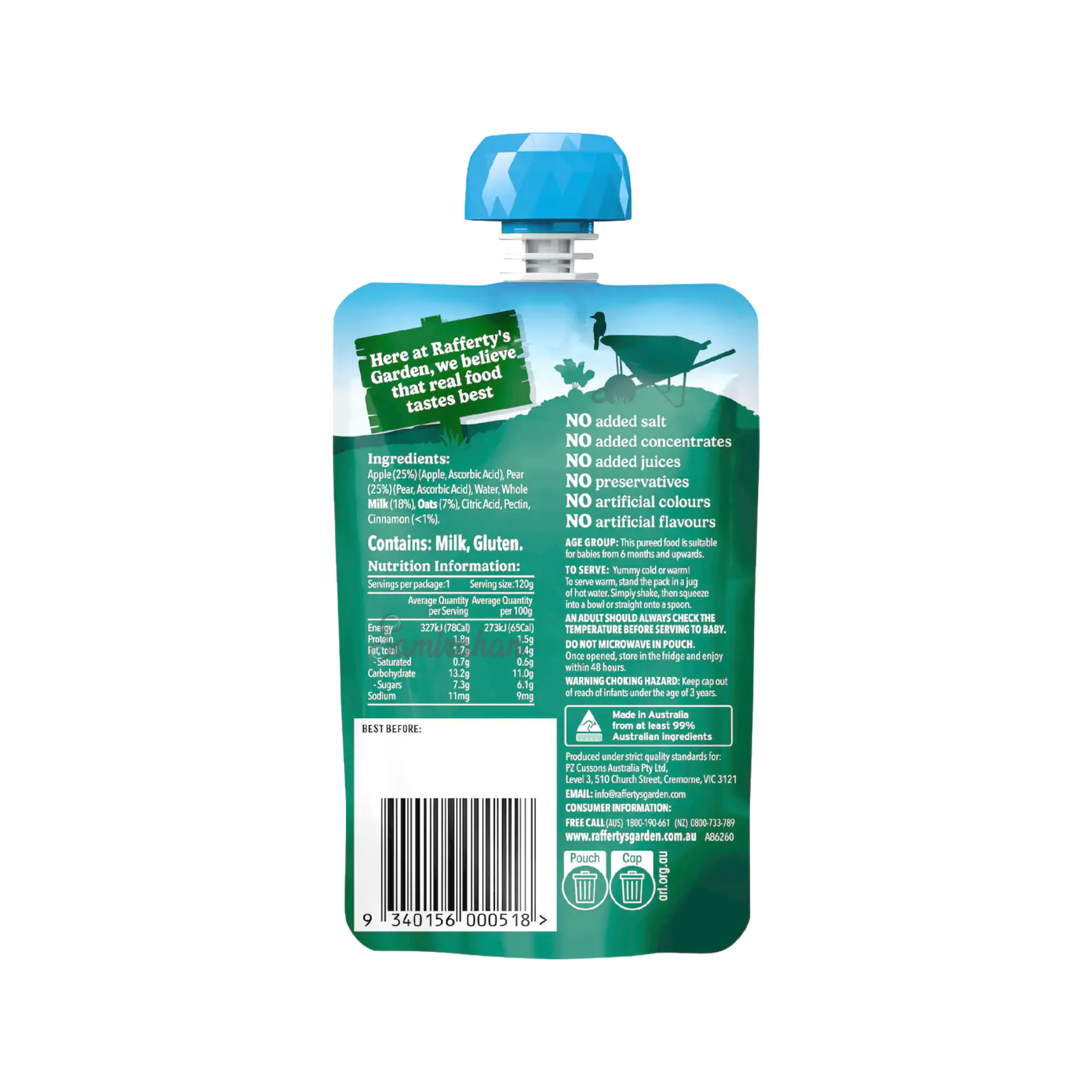 Rafferty's Garden Apple Pear Cinnamon Porridge Baby Food Pouch fruits vegetable Best import Australia authentic kids snack healthy organic cheap price in BD Khilkhet Nikunja Kuril Mohakhali DOHS Kalabagan Dhanmondi Keraniganj 