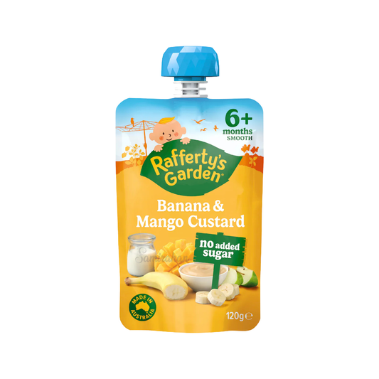 Rafferty's Garden Banana Mango Custard Dessert Baby Food Pouch fruits vegetable Best imported Australia authentic premium kids healthy organic low price in BD Basundhara Residential Area Banani Super Market Mirpur Tongi Kurmitola