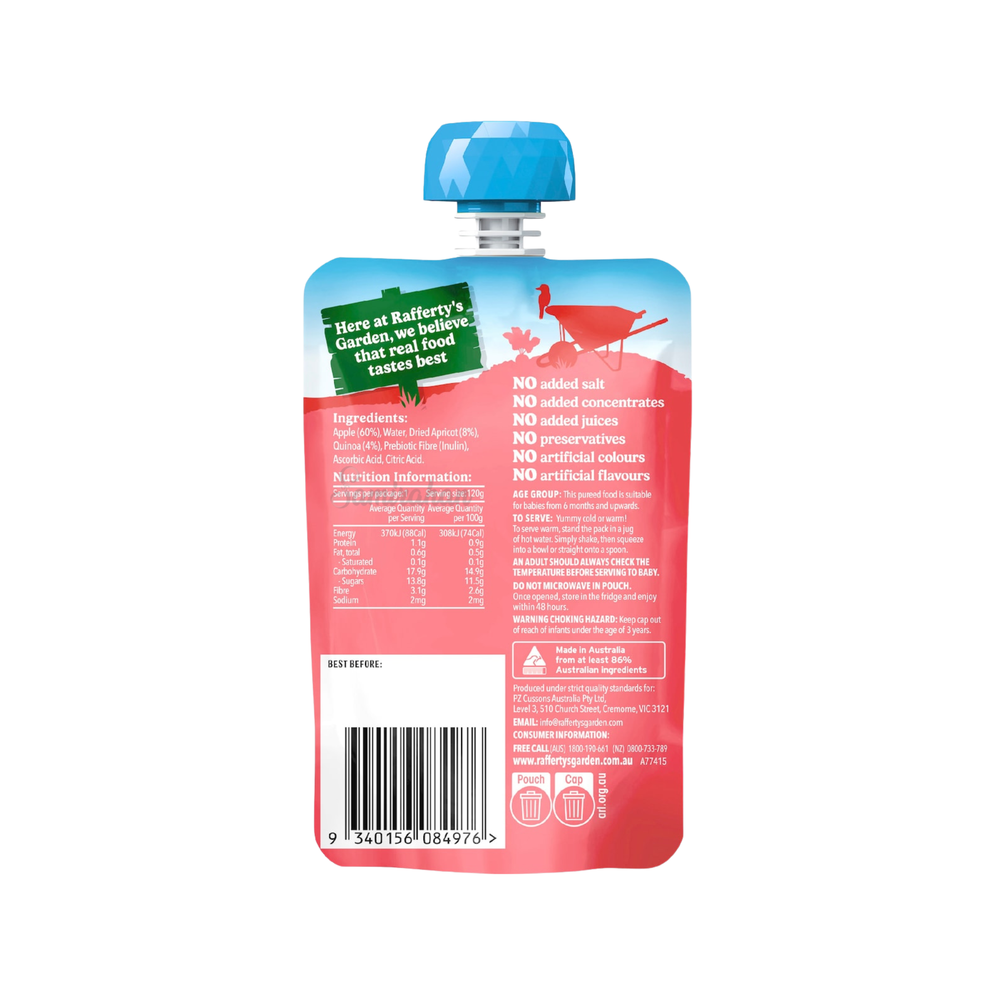 Rafferty's Garden Summer Fruits Quinoa Baby Food Pouch 6+ Months vegetable Best import Australia authentic premium kids snack healthy organic cheap price in BD Shonir Akhra Sayedabad Wari Lalbagh Tejgaon Niketan DNCC Badda Rupnagar 