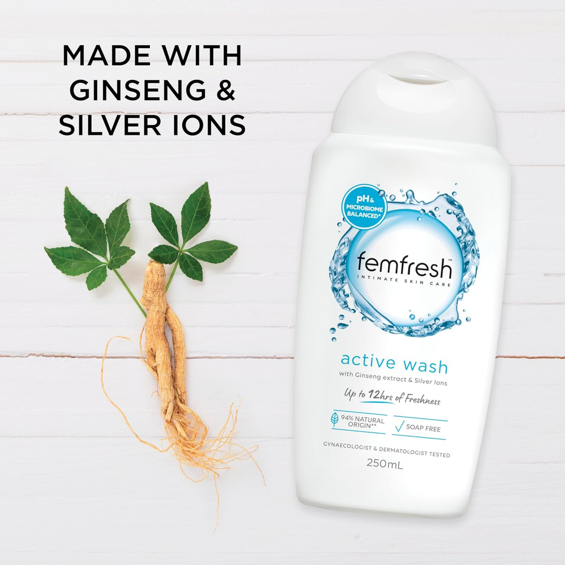 Femfresh Active Intimate Wash With Ginseng Extract Silver Ions Hypoallergenic Natural 12hrs Freshness Best import AU premium skin beauty organic low price in BD Aminbazar Gabtali Adabar Mohammadpur Shewrapara Kazipara Jatra Bari Gandaria