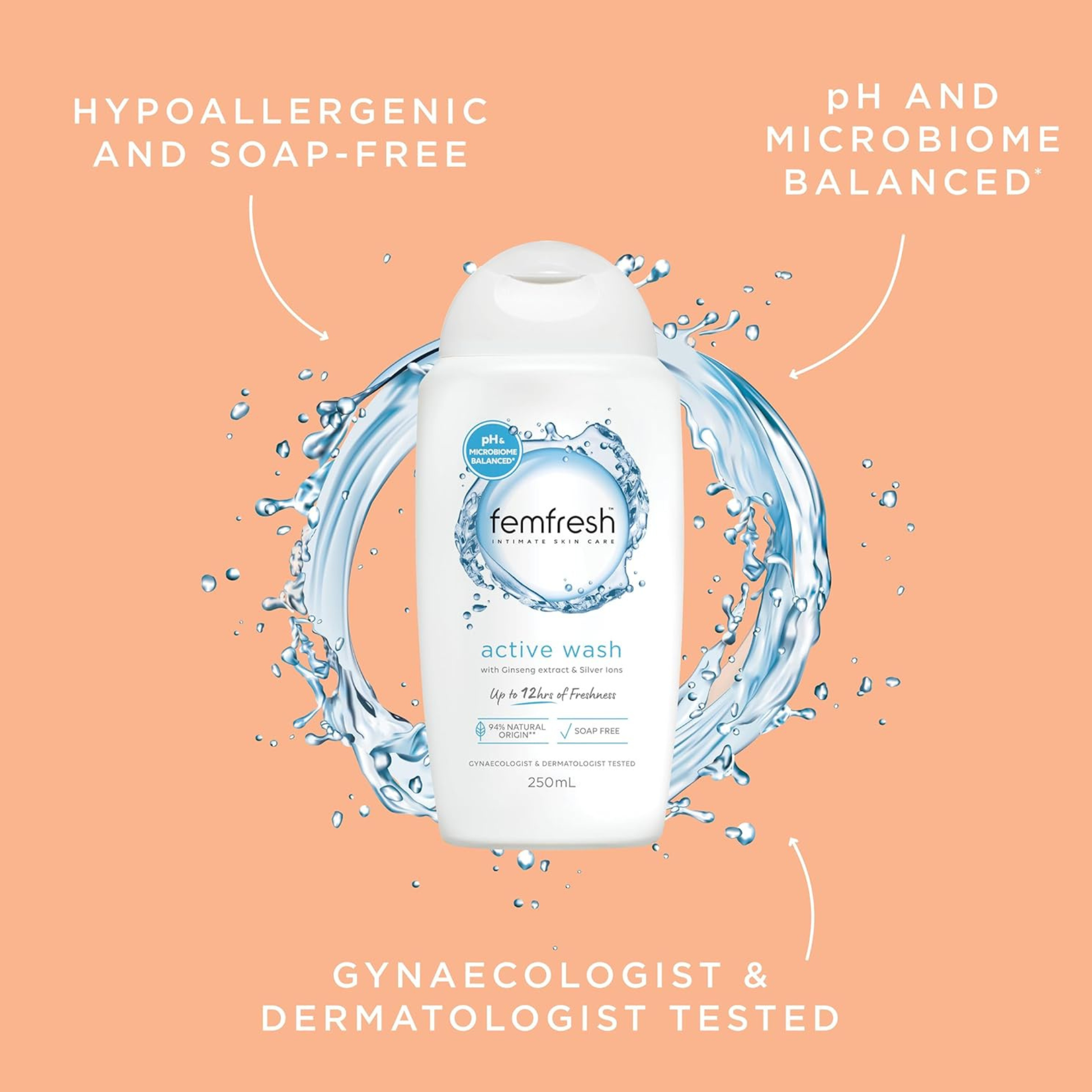 Femfresh Active Intimate Wash With Ginseng Extract Silver Ions Hypoallergenic Natural 12hrs Freshness Best import AU premium skin beauty organic low price in BD Shonir Akhra Sayedabad Wari Lalbagh Tejgaon Niketan DNCC Badda Rupnagar