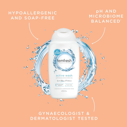 Femfresh Active Intimate Wash With Ginseng Extract Silver Ions Hypoallergenic Natural 12hrs Freshness Best import AU premium skin beauty organic low price in BD Shonir Akhra Sayedabad Wari Lalbagh Tejgaon Niketan DNCC Badda Rupnagar