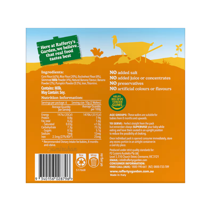 Rafferty’s Garden Banana & Pumpkin Teething Wafers Baby Food Pouch 8+corn rice buckwheat toddler Best imports authentic premium snack healthy low price in BD Khilkhet Nikunja Kuril Mohakhali DOHS Kalabagan Dhanmondi Keraniganj