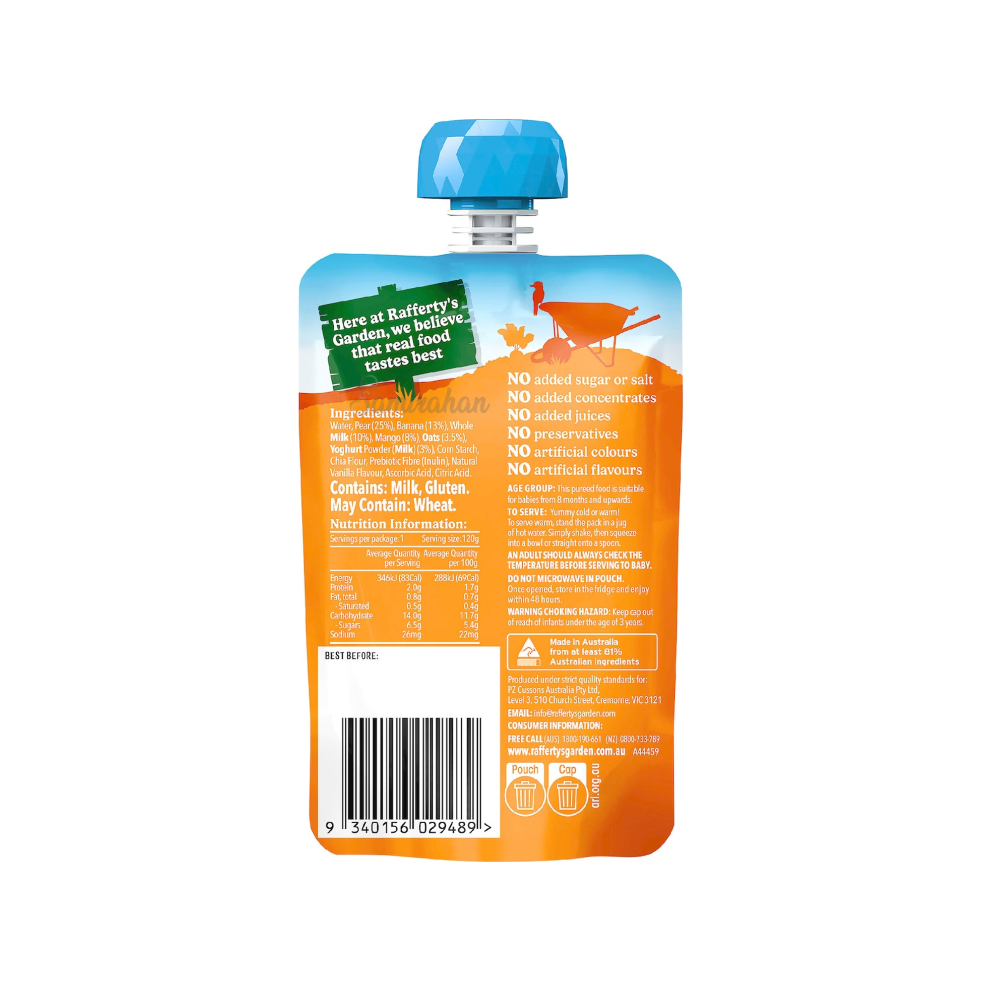 Rafferty’s Garden Mango & Vanilla Yoghurt Brekkie Baby Food Pouch pear banana mango  Best import AU authentic premium kid snack healthy Khulna low price in BD Basundhara Residential Area Banani Super Market Mirpur Tongi Kurmitola