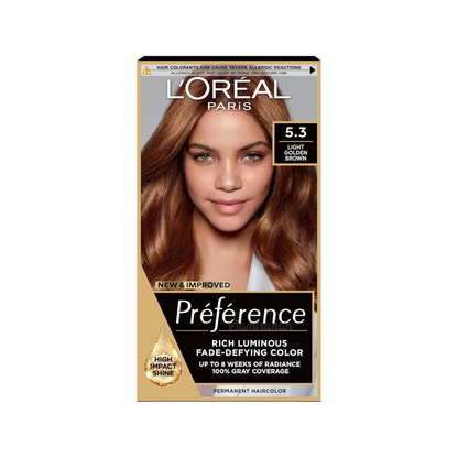 L'Oréal Paris Preference Rich Luminous Permanent Hair Dye 5.3 Light Golden Brown  look change beauty import makeup brand authentic premium UK cheap price in bd Shonir Akhra Sayedabad Wari Lalbagh Tejgaon Niketan DNCC Badda Rupnagar 