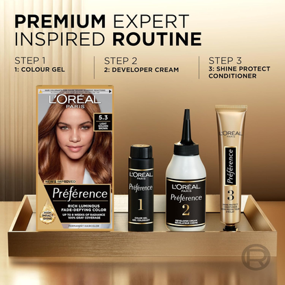 L'Oréal Paris Preference Rich Luminous Permanent Hair Dye 5.3 Light Golden Brown  look change beauty import makeup brand authentic premium UK cheap price in bd Basundhara Residential Area Banani Super Market Mirpur Tongi Kurmitola