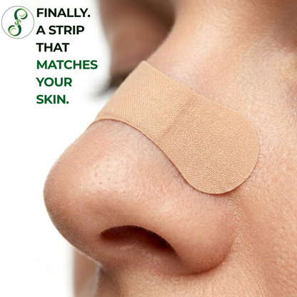 Nose with a beige patch and text 'Finally. A strip that matches your skin.' nasal strips breathing support allergy relief athletic fitness performance sport gym wellness sleep apnea snoring snore deviated septum restful night snoring apnea oxygen boost premium tech authentic BD Dhaka Sylhet Chittagong Bogra Narayanpur Narayanganj Dhanmondi Bashundhara Uttara Gulshan Banani DOHS
