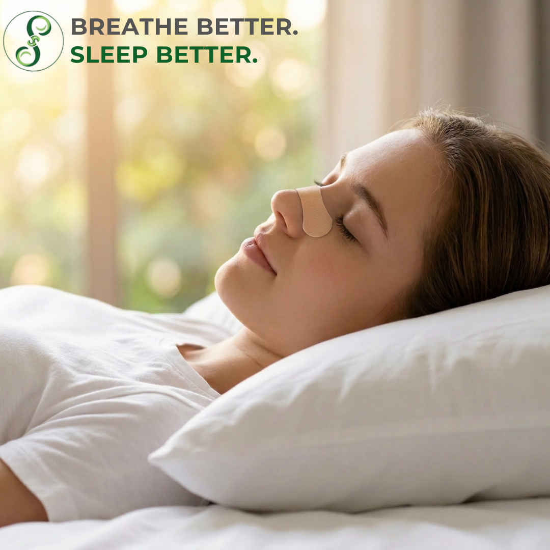 Woman sleeping with a pillow, with 'Breathe Better. Sleep Better.' text and logo. nasal strips breathing support allergy relief athletic fitness performance sport gym wellness sleep apnea snoring snore deviated septum restful night snoring apnea oxygen boost premium tech authentic BD Dhaka Sylhet Chittagong Bogra Narayanpur Narayanganj Dhanmondi Bashundhara Uttara Gulshan Banani DOHS