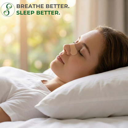 Woman sleeping with a pillow, with 'Breathe Better. Sleep Better.' text and logo. nasal strips breathing support allergy relief athletic fitness performance sport gym wellness sleep apnea snoring snore deviated septum restful night snoring apnea oxygen boost premium tech authentic BD Dhaka Sylhet Chittagong Bogra Narayanpur Narayanganj Dhanmondi Bashundhara Uttara Gulshan Banani DOHS