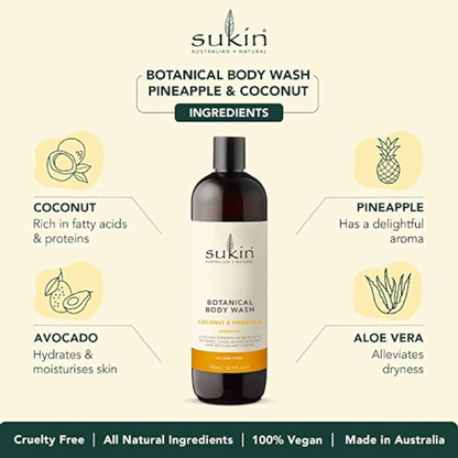 Sukin Pineapple Coconut Body Wash imported Australia best low price authentic genuine premium vegan body cleanser natural skincare online shop Dhaka Bangladesh Notun Bazar Vatara Baridhara Nadda Pallabi Farmgate Motijheel Golapbag