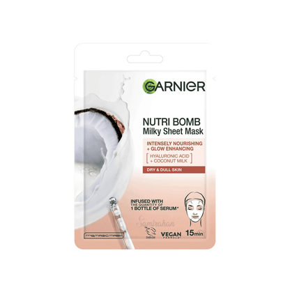 Garnier Nutri Bomb Milky Sheet Mask Hyaluronic Acid Coconut Milk imported UK genuine authentic real skincare beauty cosmetic quality brand luxury premium bd Shanti Nagar Savar Nawabganj Dohar Banaripara Bakerganj