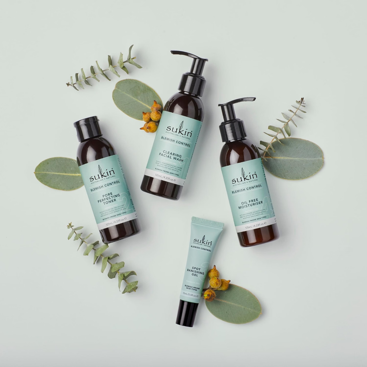 Sukin Blemish Control 4-Step Skincare Kit Clearing Facial Wash Pore Perfecting Toner Spot Banishing Gel Oil Free Moisturiser imported Australia authentic Dhaka Nilphamari Kurigram Shariatpur Rangamati Bogura (Bogra) 
