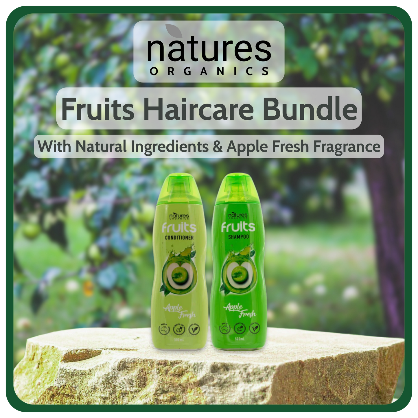 Natures Organics Fruits Hair Care Bundle Apple Fresh Balance Shampoo & Conditioner (Australia) 2 x 500mL