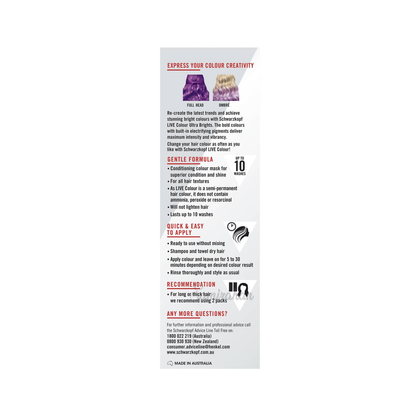 Schwarzkopf Live Colour Ultra Brights Semi-Permanent Hair Colour Magnetic Purple (Australia) 1 Kit