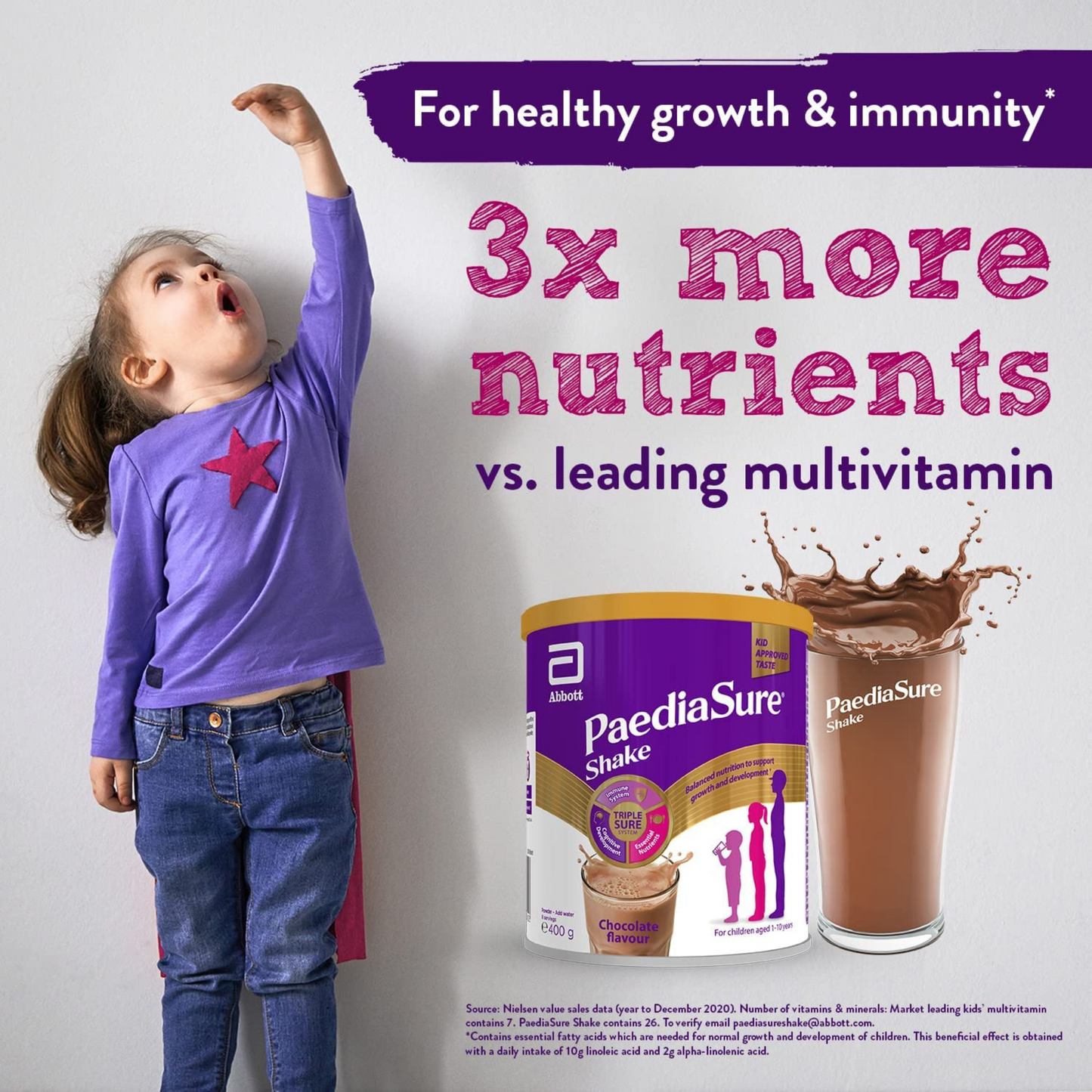 PaediaSure Shake Balanced Nutritional Multivitamin Supplement Drink for Kids Chocolate Flavour (UK) 400g